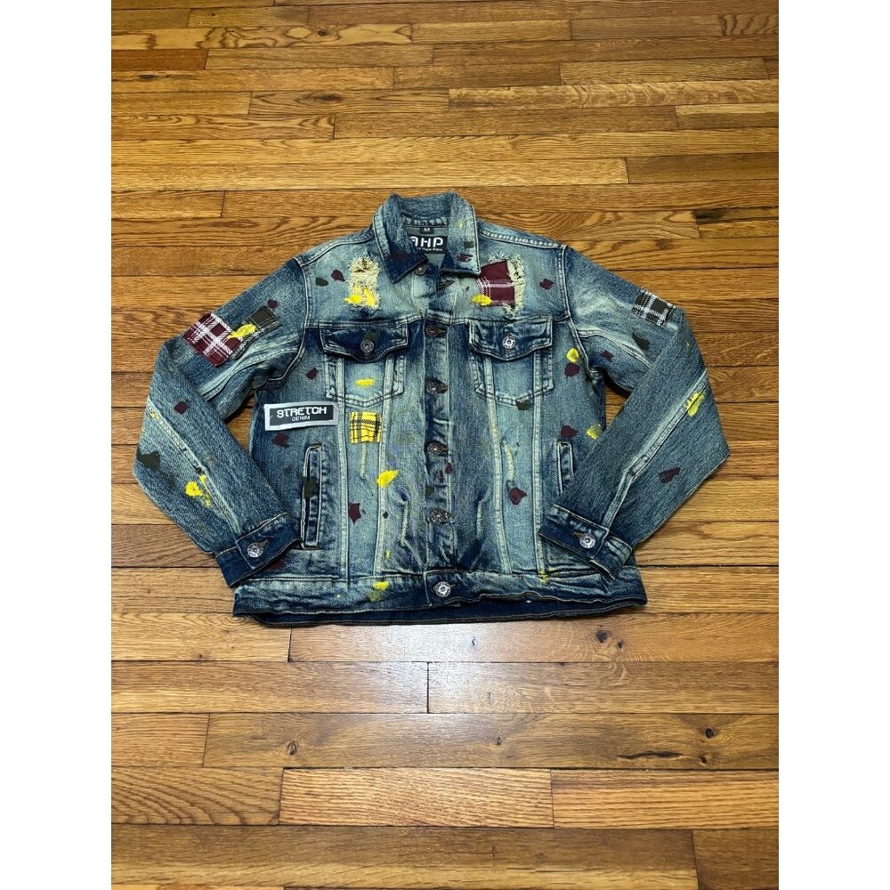 Another Hype Piece AHP Mens Paint Splatter Distressed Jean Jacket Sz Medium NWT